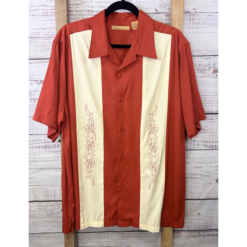 Havanera Co Mens Large Burnt Orange Embroidered Guayabera Bowling Shirt L/G